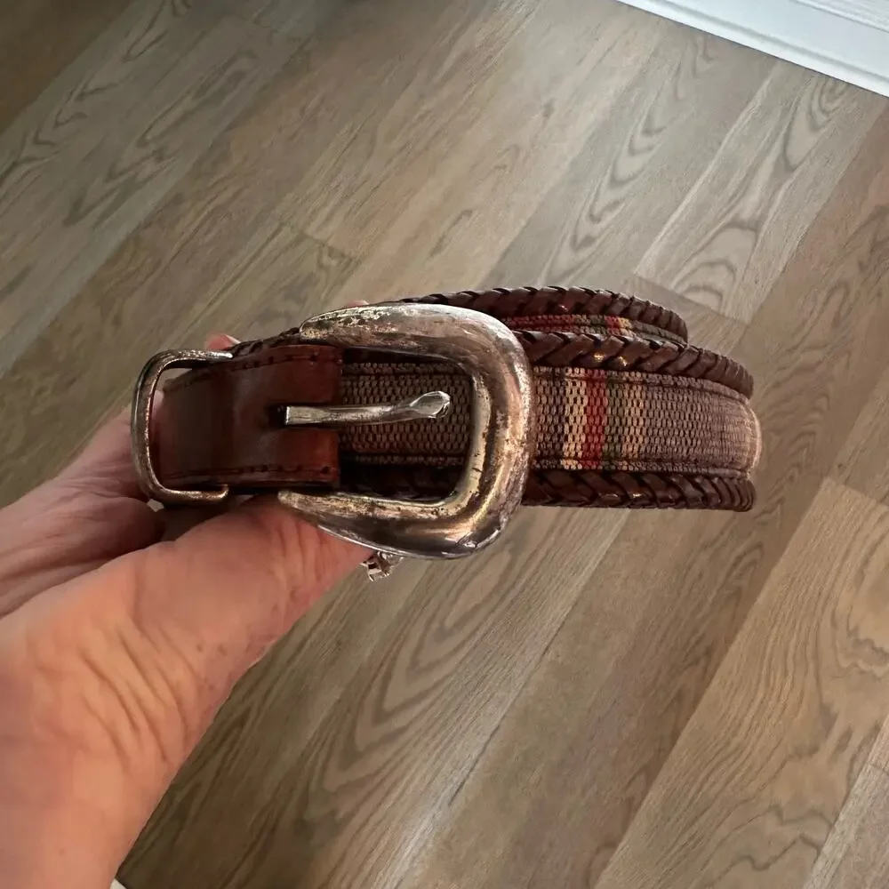 90’s Y2K Vintage Men’s Brown Leather Belt Woven Preppy Distressed Dad Grandpa 38